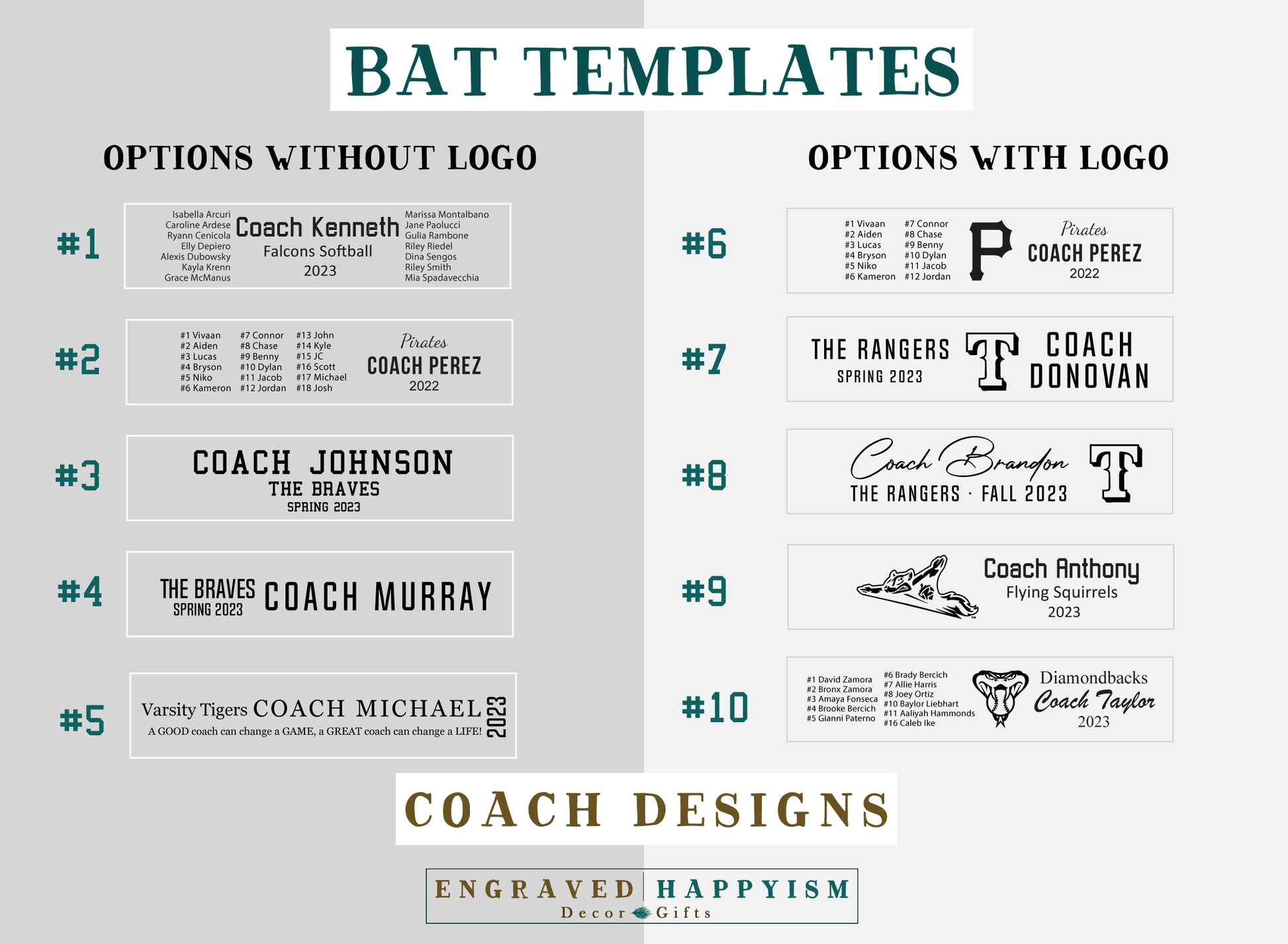 Engraved Miniature Coach Bat, Design #8 Sample – Happyism, Inc.