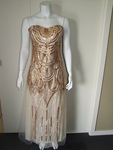 Gorgeous Art Deco Style Off The Shoulder Gold Dress Deco