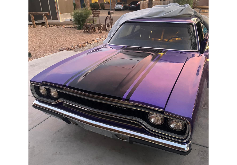 Throwback Plum Crazy Custom Color on Plymouth Road Runner 1970