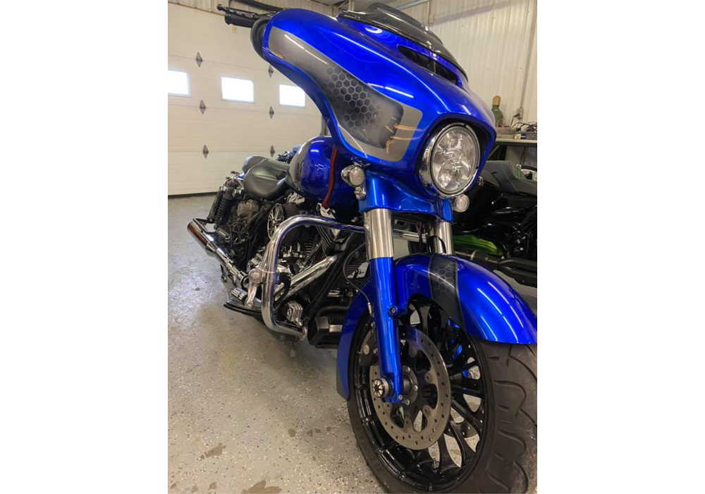SoCal Blue and Gunmetal Pearl on Harley Davidson