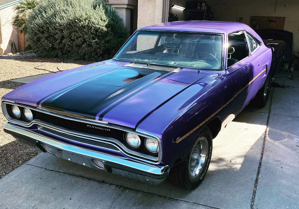 Throwback Plum Crazy Custom Color on Plymouth Road Runner 1970