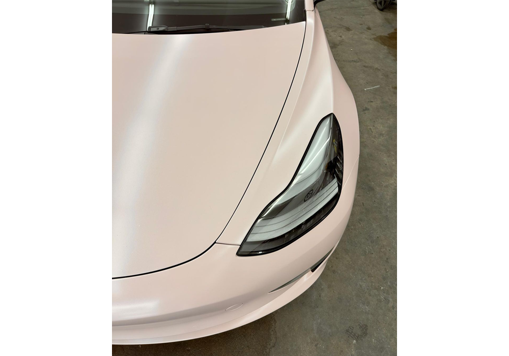 Diamond Silver over Custom Light Pink on Tesla Model 3