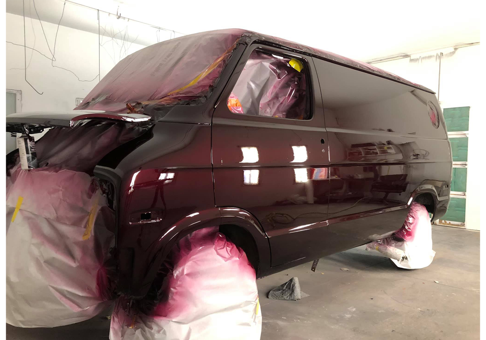 Cabernet Candy Pearl over Black on Custom Van