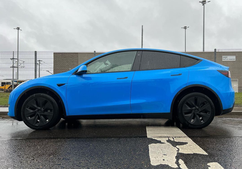 OEM Ford Grabber Blue on Tesla Model Y