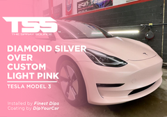 Diamond Silver over Custom Light Pink on Tesla Model 3