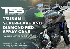 Tsunami Superflake and Diamond Red Spray Cans on Yamaha Motorcycle