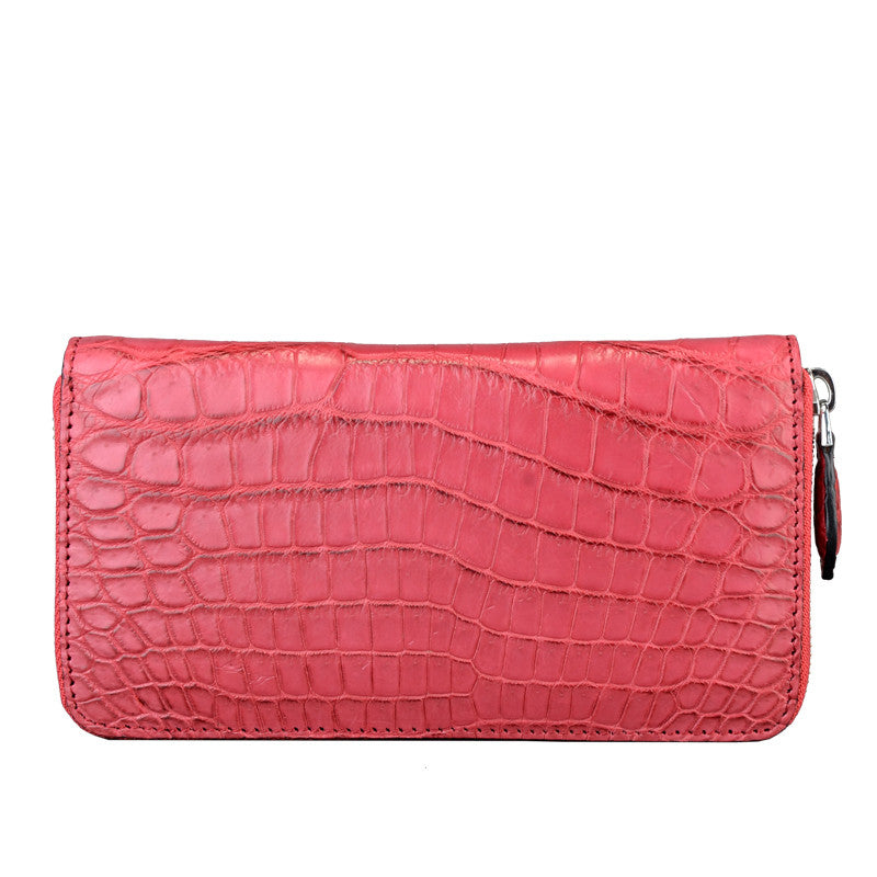 PINK GENUINE CROCODILE SKIN HAND CLUTCH LONG WALLET CARD ZIPPER MONEY CLIP  WOMEN 