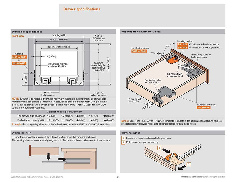 BLUM Tandem plus BLUMOTION Drawer Slides Complete Kit Advance Design