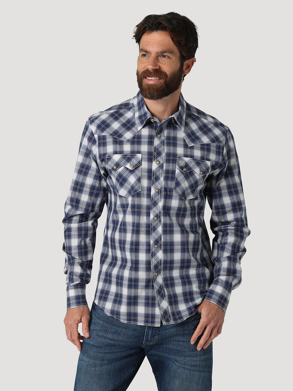 Men's Wrangler 112317120 Retro Long Sleeve Western Snap Plaid Shirt in