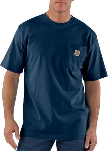 Carhartt Shirts: Men's K87 413 Dark Cobalt Blue Heather Cotton Pocket Short  Sleeve Shirt