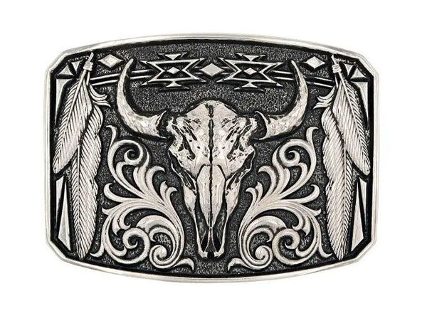 Ariat Silver Longhorn Motif Rectangle Buckle A37008