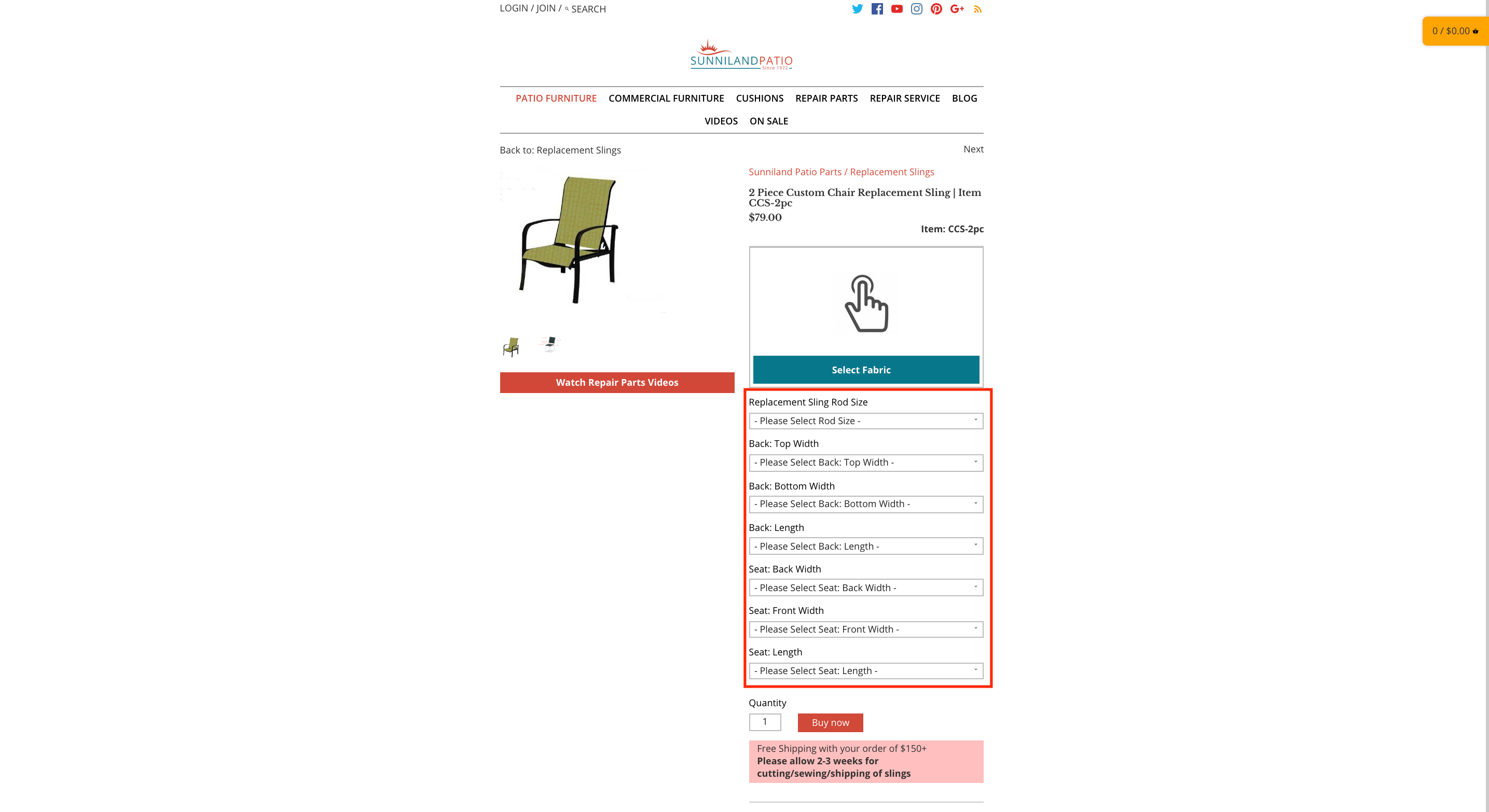 measuring sling for patio furniture