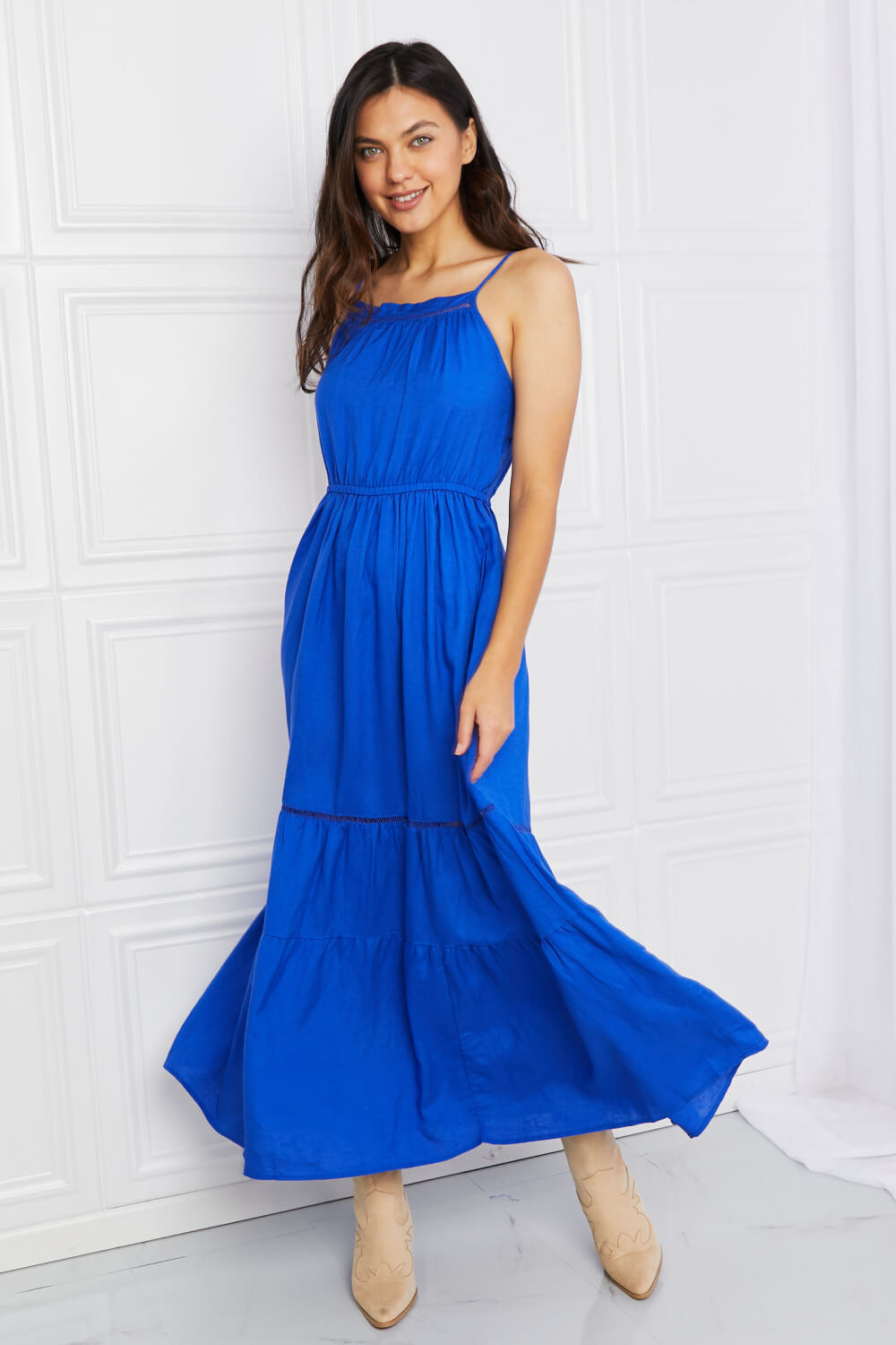 (online exclusive) Spaghetti Strap Tiered Maxi Dress (Royal Blue)