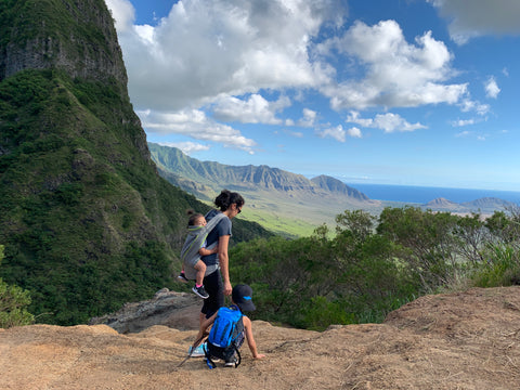 mom hiking with her kids in hawaii