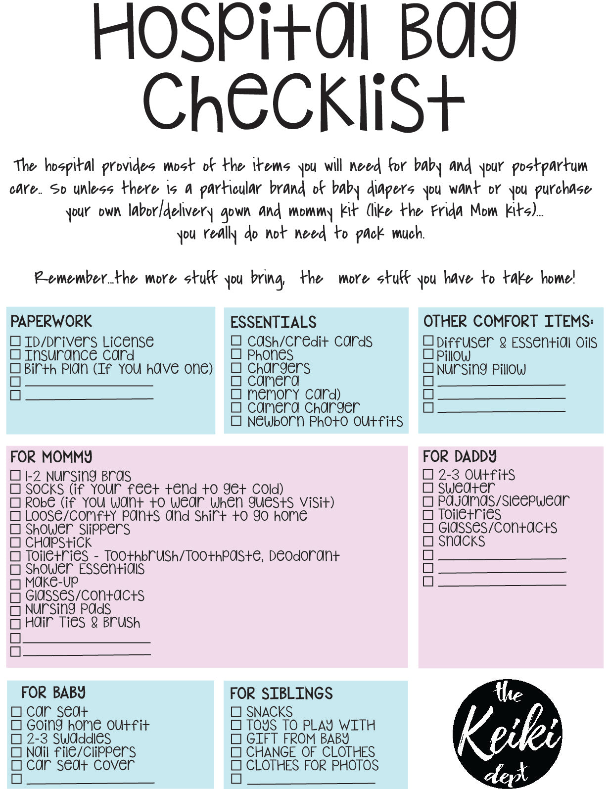 hospital checklist by the keiki dept