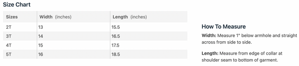 toddler tshirt size chart