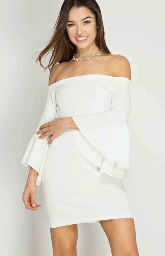 bell sleeve dress white