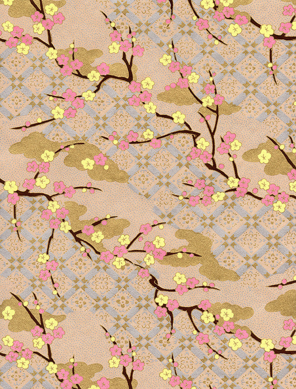 879c Yuzen Chiyogami Pink And Light Yellow Plum Blossoms On Light