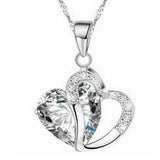 Heart-Shape Zircon Crystal Necklace.  Clavicle Sweater Chain With Rhinestone Silver Pendant.