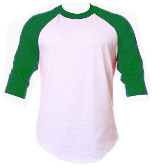 green and white raglan shirt