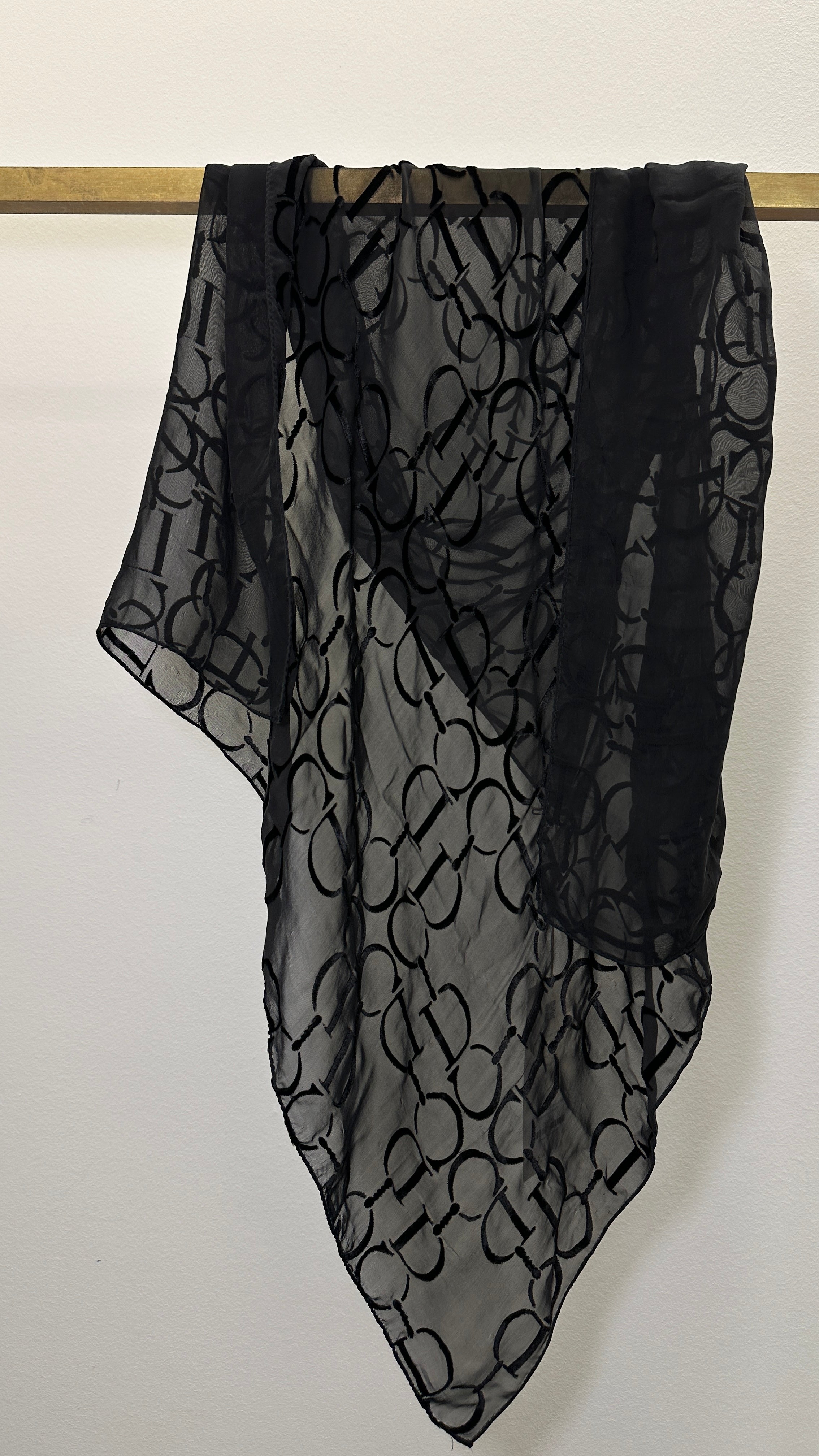 image of CHRISTIAN DIOR Logo Scarf Organza Silk Black