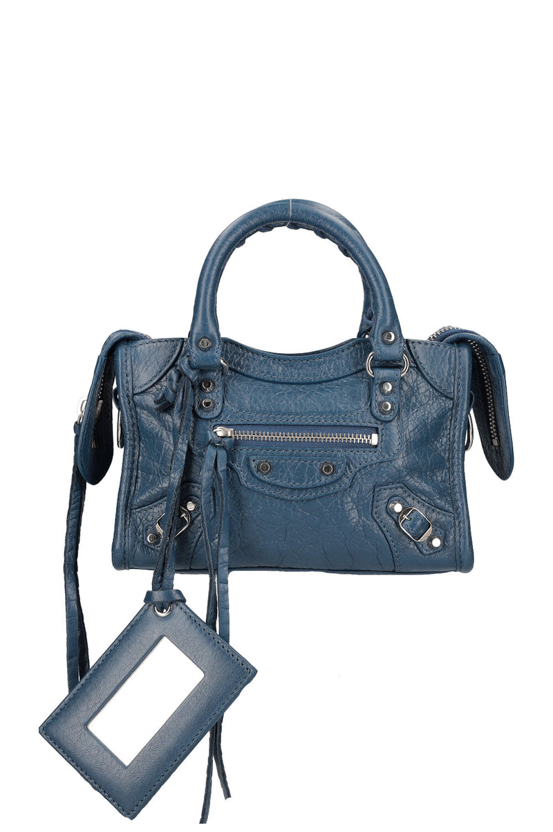 BALENCIAGALeatherClassicMiniCity2WayHandBagBlue300295   dctepvintage luxury Store