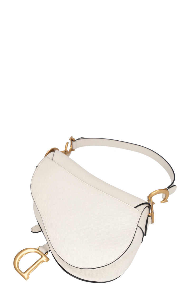 CHRISTIAN DIOR Grained Calfskin Mini Saddle Bag White 394808