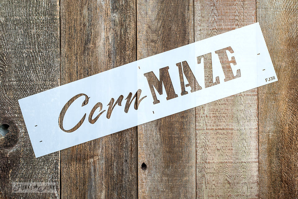 Corn Maze fall stencil by Funky Junk's Old Sign Stencils is the perfect stencil for fall or Halloween decorating! Create a sign on reclaimed wood, use it on furniture, or anywhere desired! Collect all our fall signs that match - Corn Maze, Hay Rides and Apple Cider.