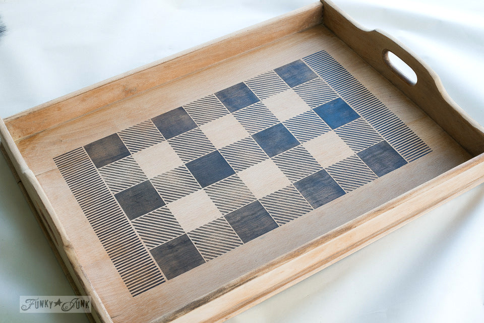 How to stencil a table runner with Buffalo Check and Fringe by Funky Junk's Old Sign Stencils