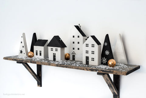 Learn how to make a charming wooden DIY Christmas Village with this stencil!