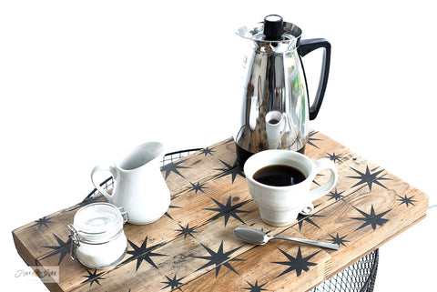 Retro Star stenciled wooden side table