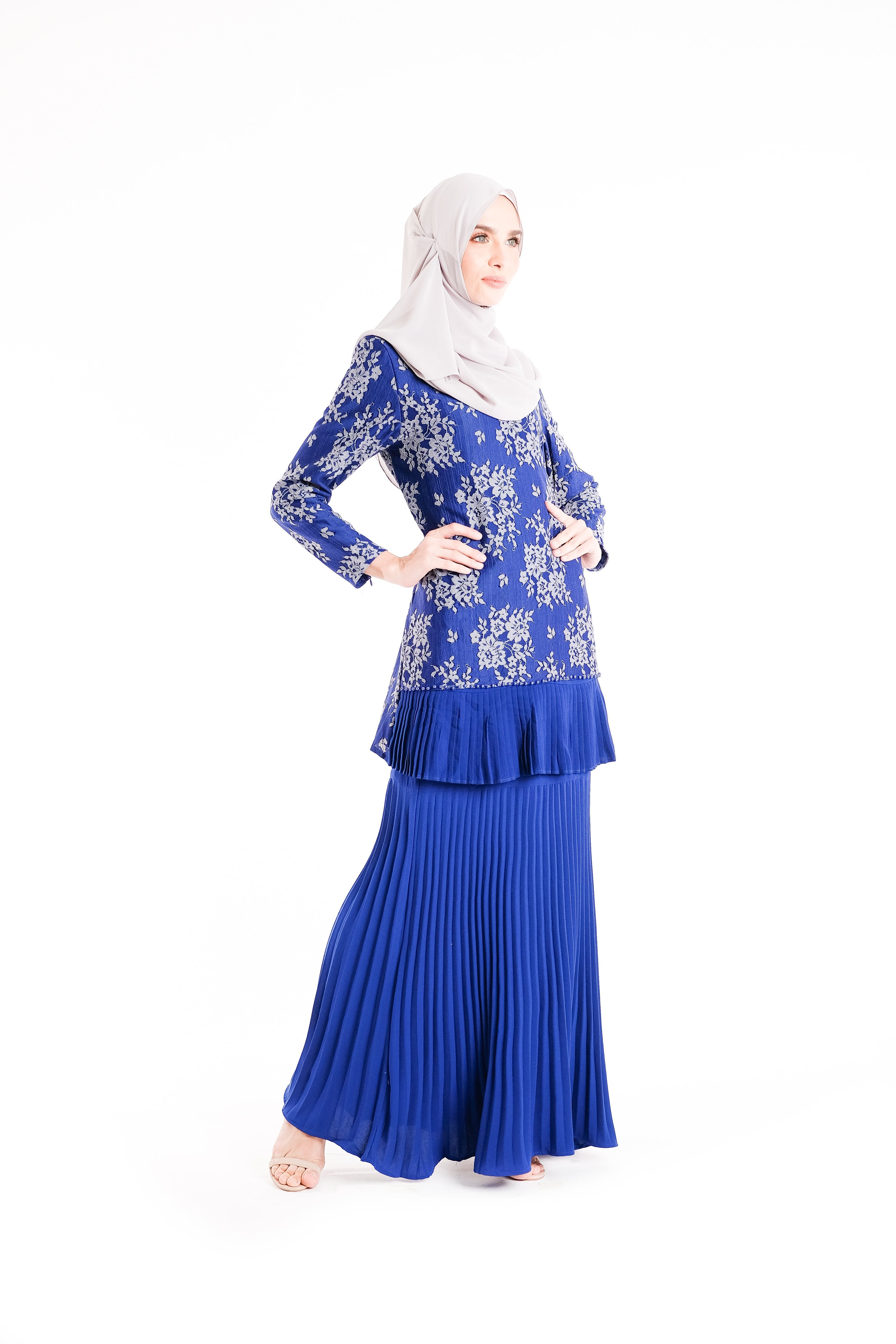 baju kurung moden royal blue 2018