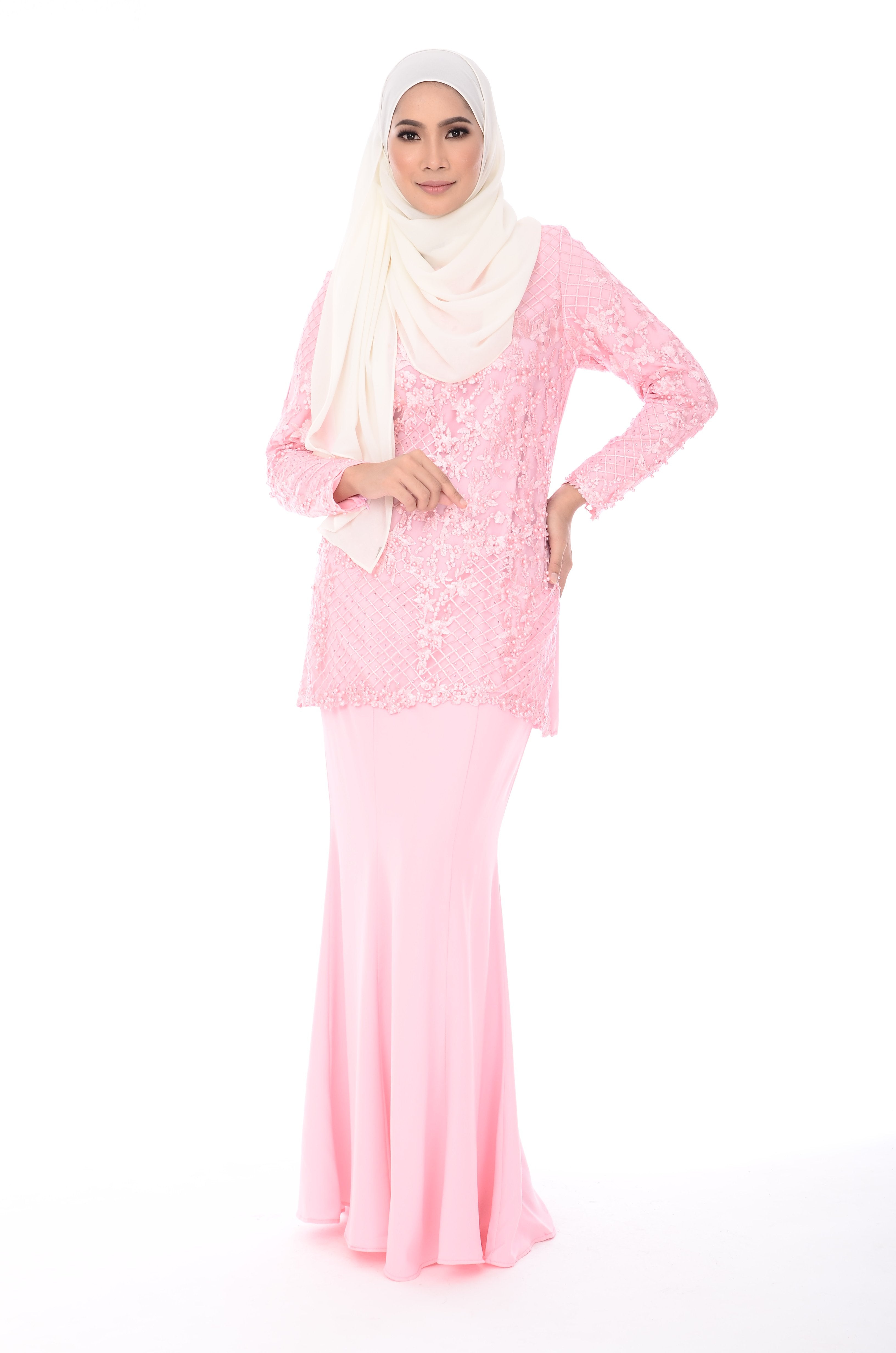Model Baju  Gamis Warna  Pink  Panta Voal Motif
