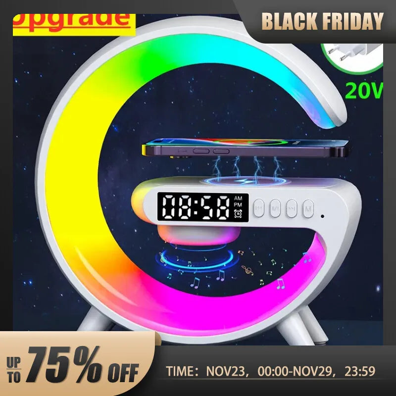 Mini Multifunction Wireless Charger Pad Stand Speaker TF RGB Night Light Fast Charging Station for iPhone Samsung Xiaomi Huawei