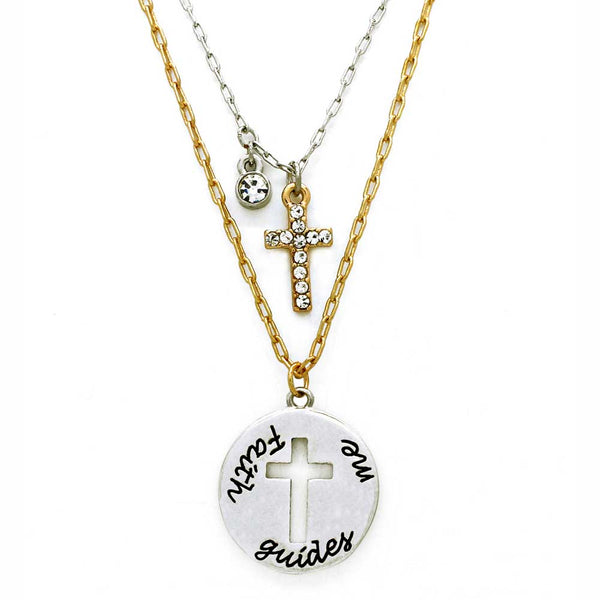 Inspirational Message Necklaces With Crystal Cross | Faith Guides Me ...