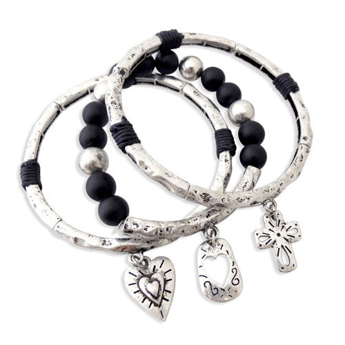 Trios Hearts And Cross Bracelet | Trios Hearts & Cross Charm Bracelet ...