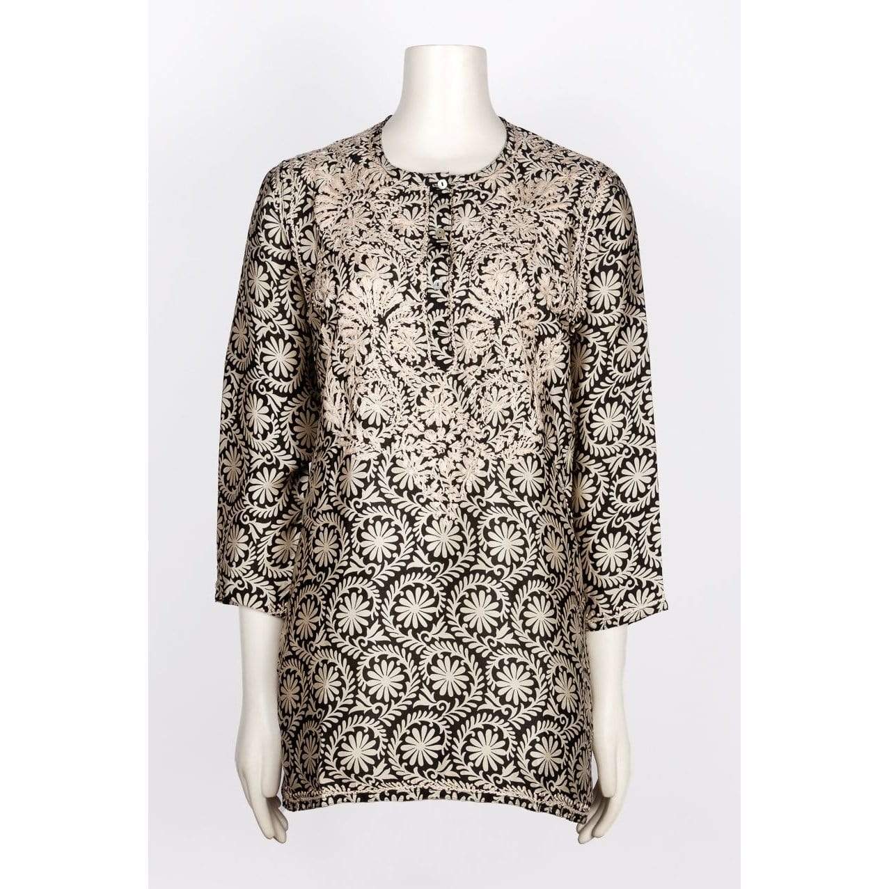 Dolma Black and Tan Hand Embroidered Silk Blend Tunic – Haystacks