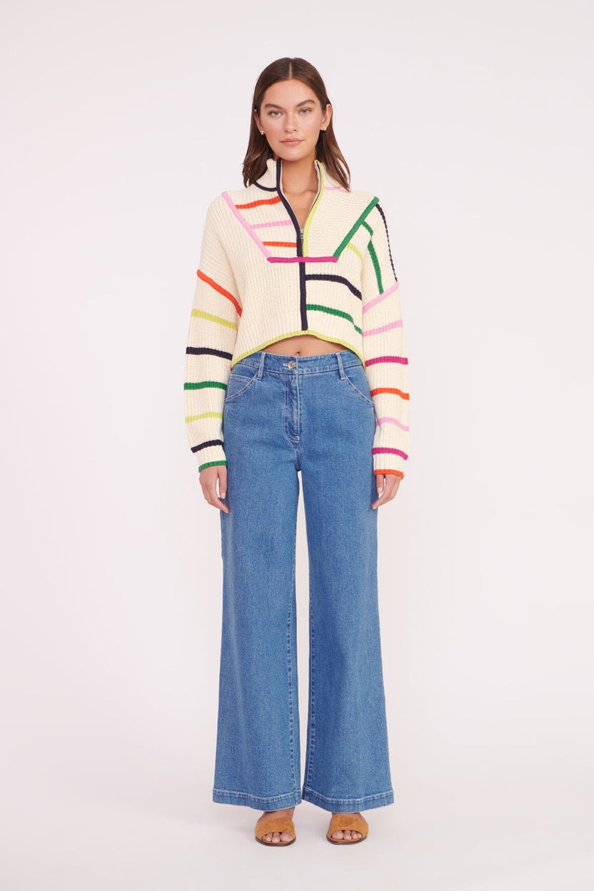 STAUD CROPPED HAMPTON SWEATER CREAM RAINBOW MULTI