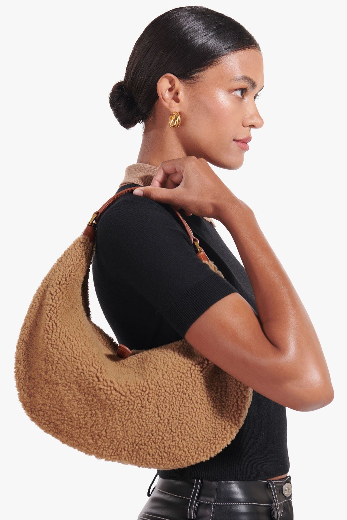 Staud Sasha Leather-Trimmed Printed Cotton-Canvas Shoulder Bag