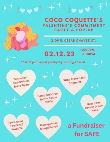 Valentine's Party and Fundraiser with Spare Finery, Coco Coquette, Small Pokes, Massage by Mungu Barrett, Crystal Dream Nails, Sphynx Tattoo