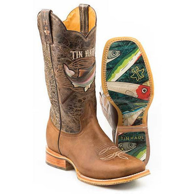 Men's Tin Haul Alpha Angler Boots with Fishing Lure Sole Handcrafted - yeehawcowboy