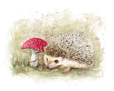 Hedgehog & Toadstool: Enchanting Watercolor Forest Scene, Hedgehog and Toadstool: Forest Watercolor Print