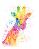 Giraffe in stunning rainbow tones, a watercolor blend of grace and vibrancy.