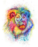 "Lion in mesmerizing rainbow palette, a watercolor symphony of vibrant majesty.