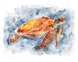 Graceful sea turtle gliding through watercolors, an aquatic masterpiece in motion