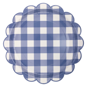 Blue Gingham Scalloped Paper Plate | Patriotic Summer Picnic Decor - Sprinkles & Confetti | Stylish Party Supplies & Balloon Delivery 