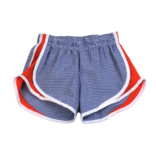 Athletic Shorts - Blue Check with Pink Sides