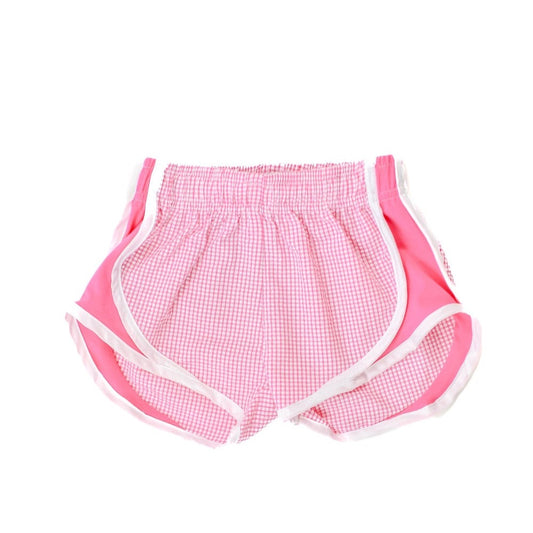Athletic Shorts - Blue Check with Pink Sides