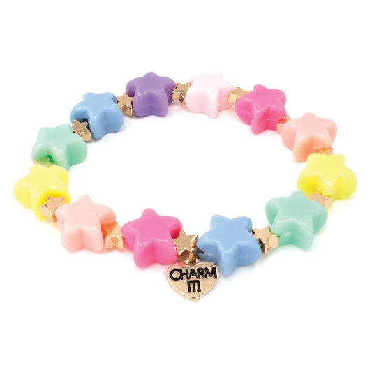 CHARM IT! Gold Rainbow Cube Bead Stretch Bracelet - Bows & Babes