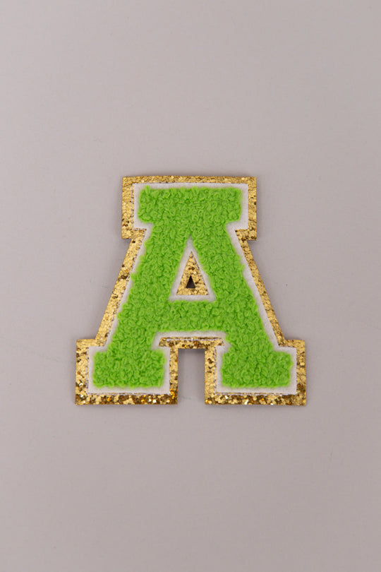 Yellow Iron On Varsity Letter Patches -Set of 3 - Small 5.5 cm Chenille  with Gold Glitter